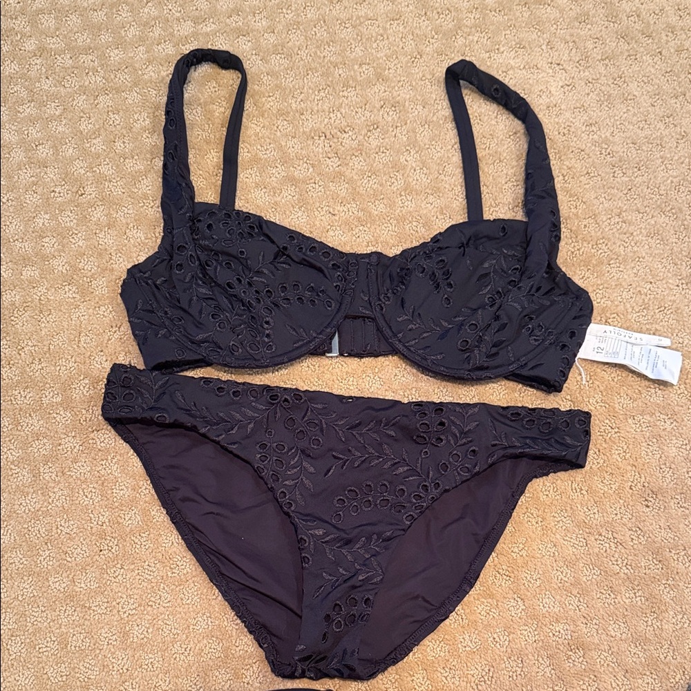 Cutest Seafolly Black Eyelet Bikini Set